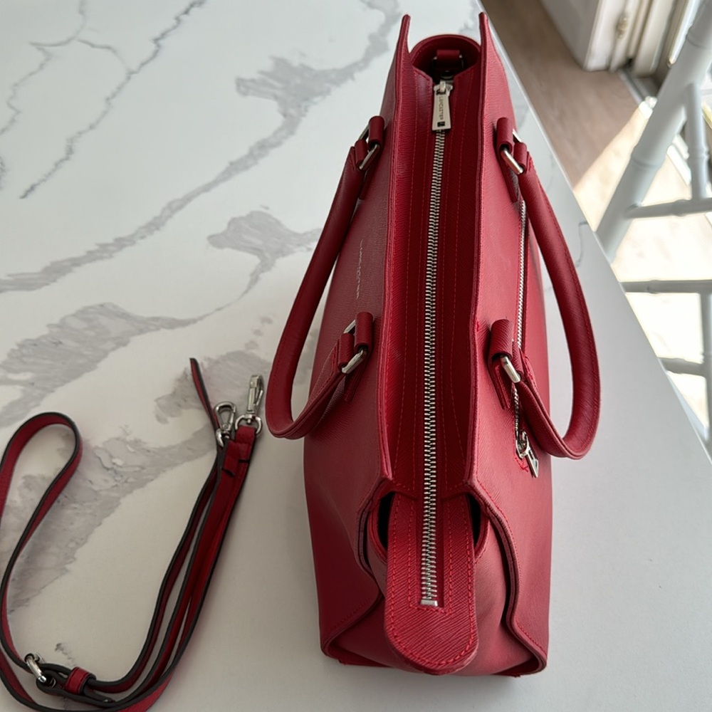 MADE IN FRANCE Lancaster M Bag Adele red satchel crossbody strap saffiano $229 - Picture 9 of 16